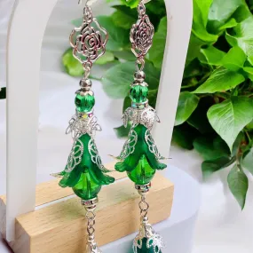 Green Frilly Bohemian Bloom Earrings