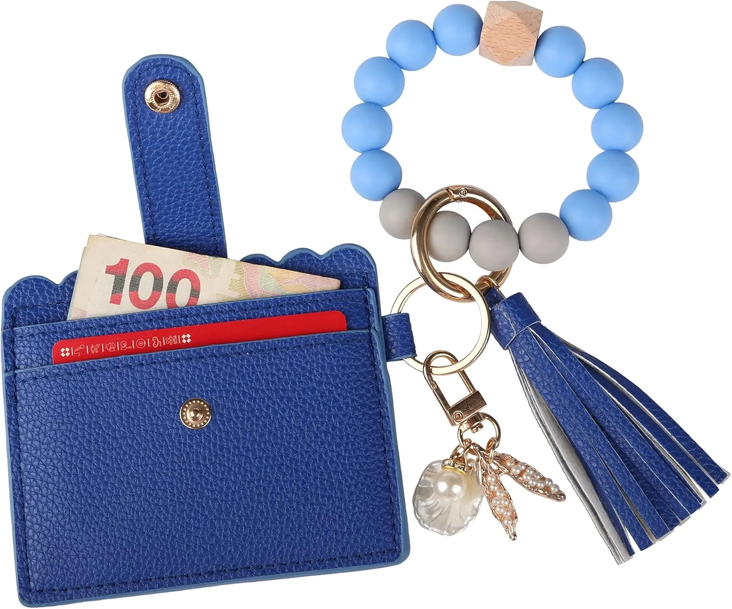 Guran Wristlet Wallet Bracelet Keychain,Card Holder Purse Tassel Keychain Bangle Key Ring for Women