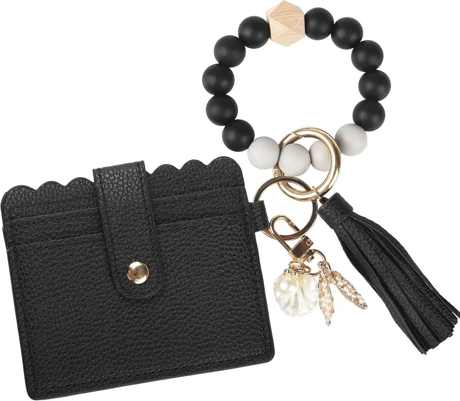 Guran Wristlet Wallet Bracelet Keychain,Card Holder Purse Tassel Keychain Bangle Key Ring for Women