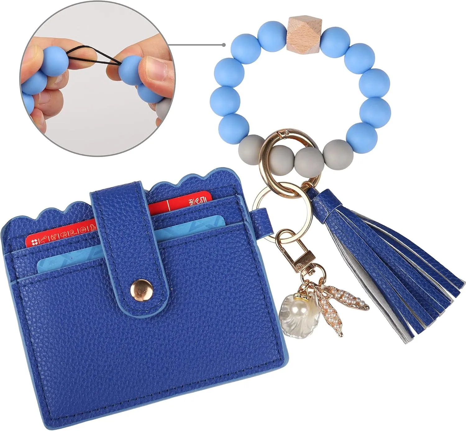 Guran Wristlet Wallet Bracelet Keychain,Card Holder Purse Tassel Keychain Bangle Key Ring for Women