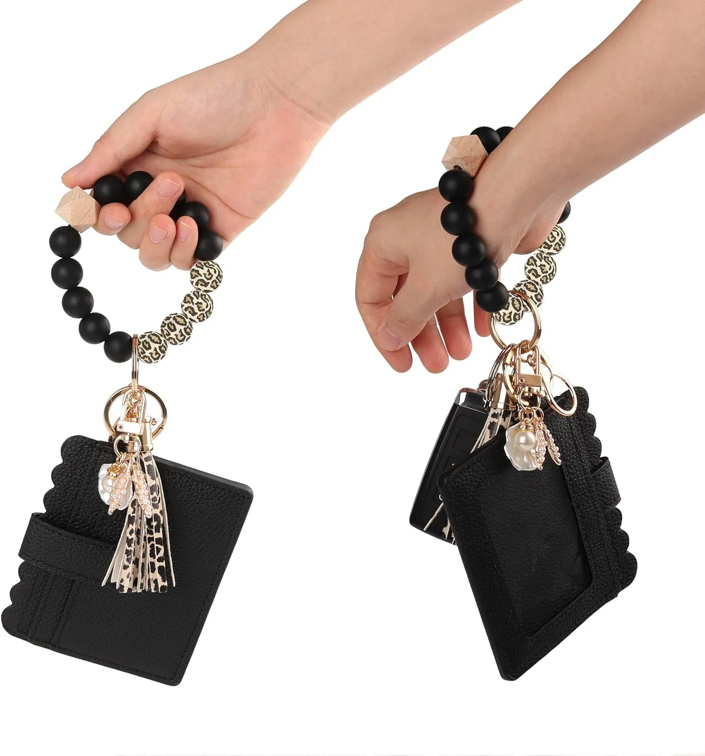 Guran Wristlet Wallet Bracelet Keychain,Card Holder Purse Tassel Keychain Bangle Key Ring for Women