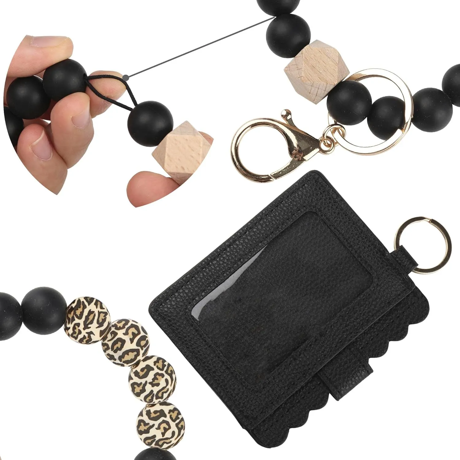 Guran Wristlet Wallet Bracelet Keychain,Card Holder Purse Tassel Keychain Bangle Key Ring for Women