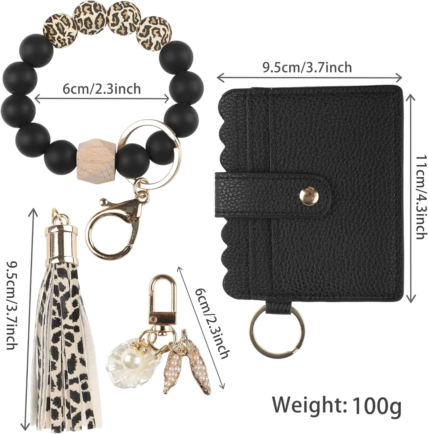 Guran Wristlet Wallet Bracelet Keychain,Card Holder Purse Tassel Keychain Bangle Key Ring for Women