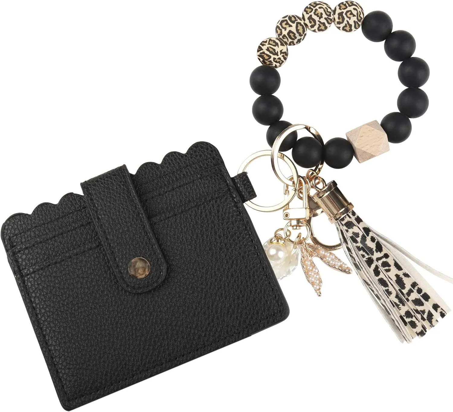 Guran Wristlet Wallet Bracelet Keychain,Card Holder Purse Tassel Keychain Bangle Key Ring for Women
