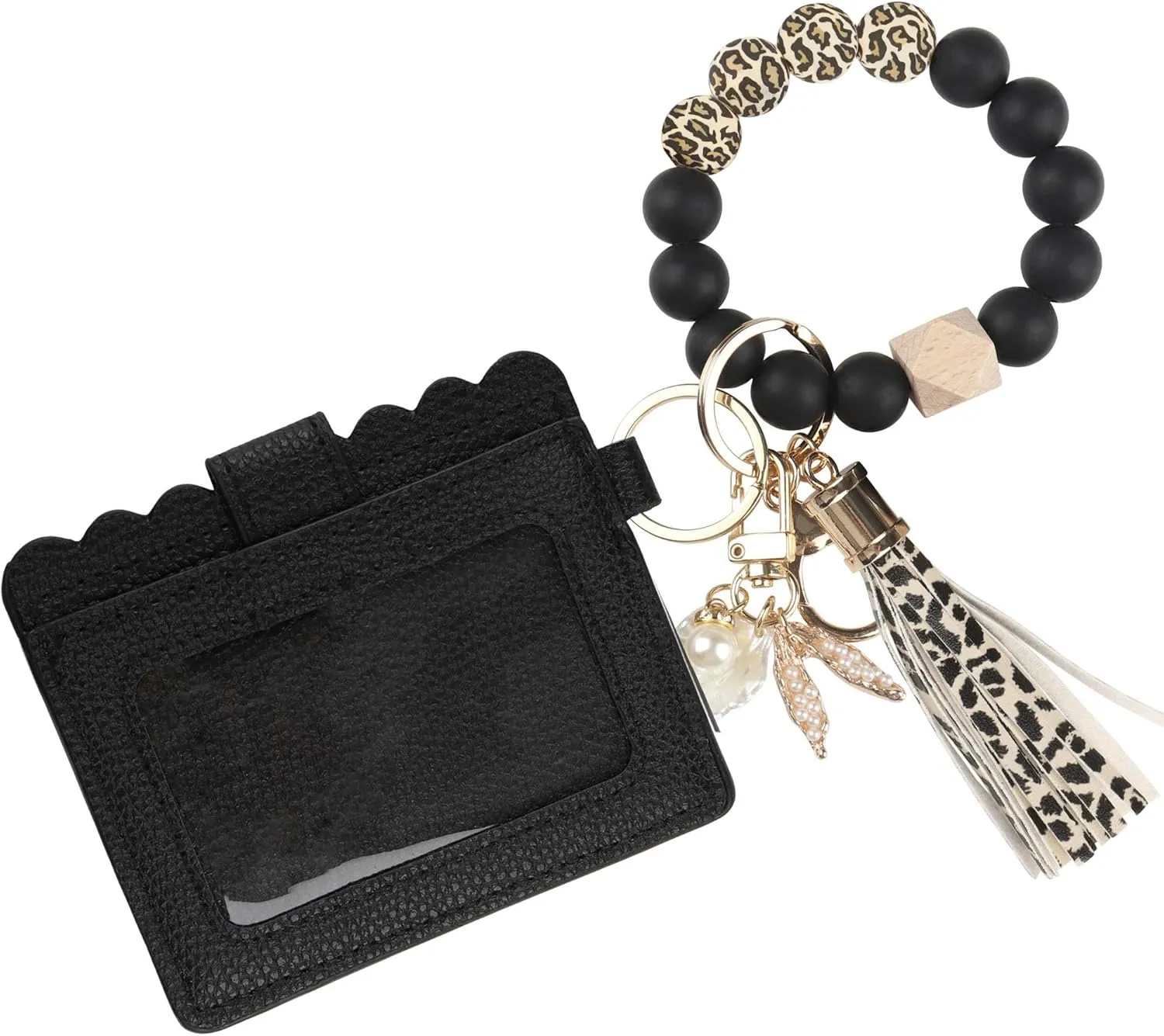 Guran Wristlet Wallet Bracelet Keychain,Card Holder Purse Tassel Keychain Bangle Key Ring for Women