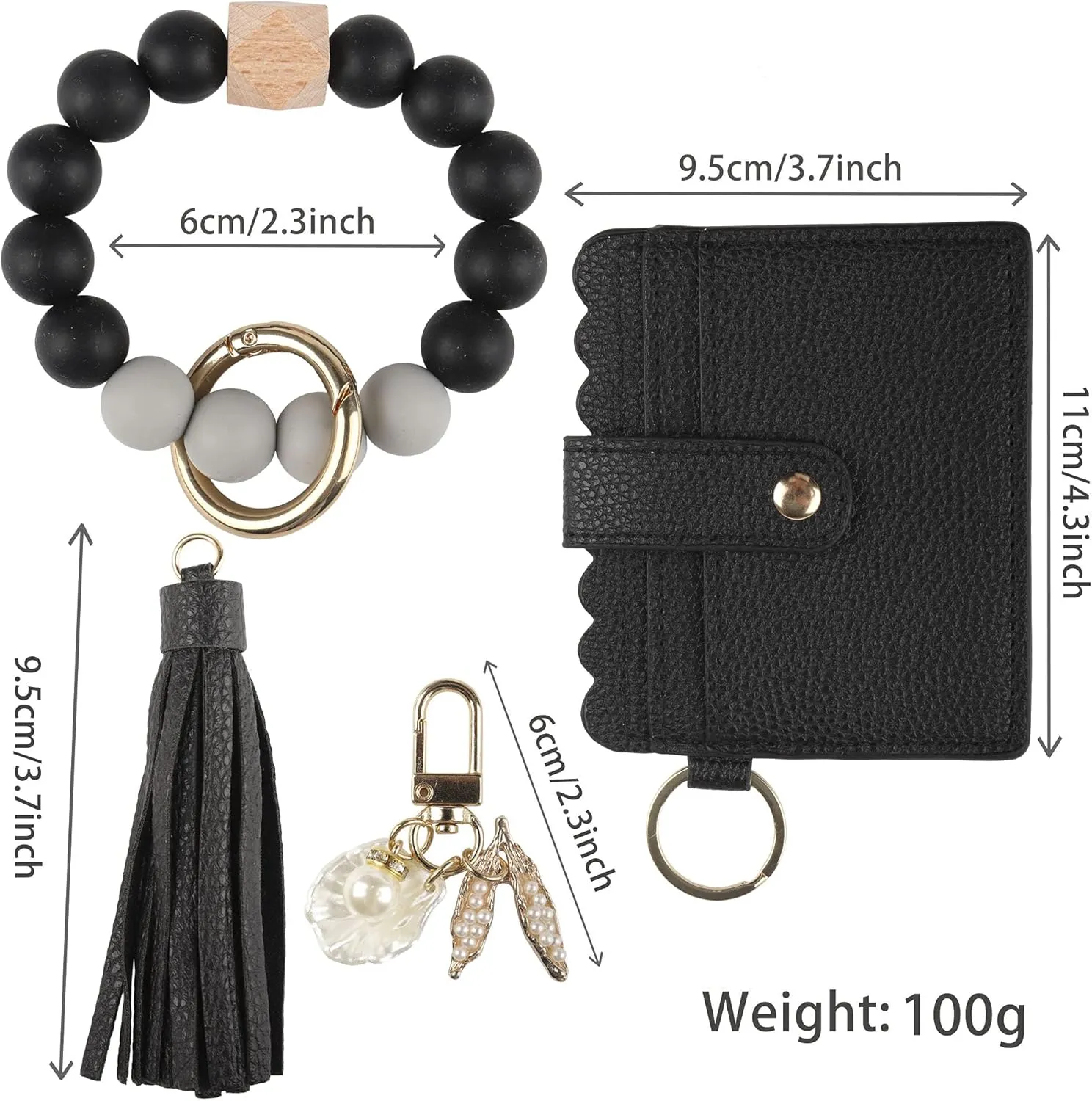 Guran Wristlet Wallet Bracelet Keychain,Card Holder Purse Tassel Keychain Bangle Key Ring for Women