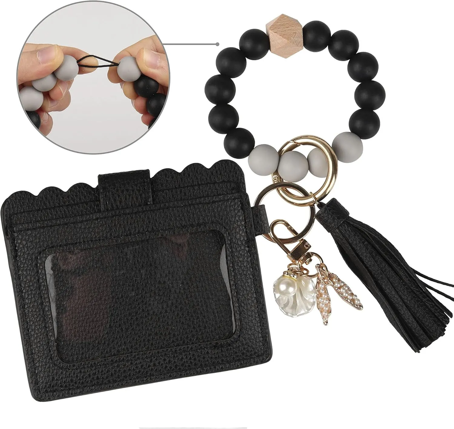 Guran Wristlet Wallet Bracelet Keychain,Card Holder Purse Tassel Keychain Bangle Key Ring for Women