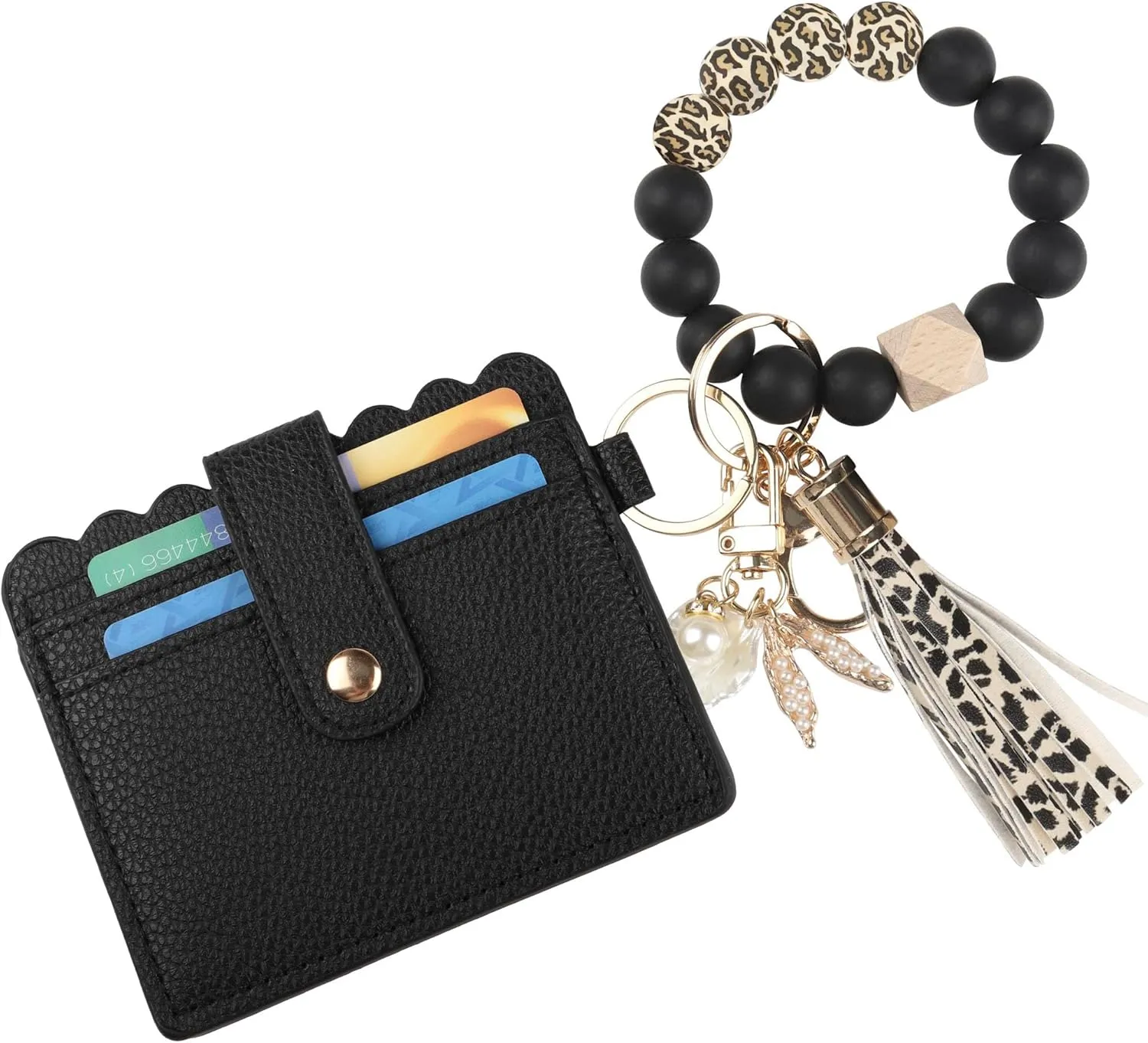 Guran Wristlet Wallet Bracelet Keychain,Card Holder Purse Tassel Keychain Bangle Key Ring for Women