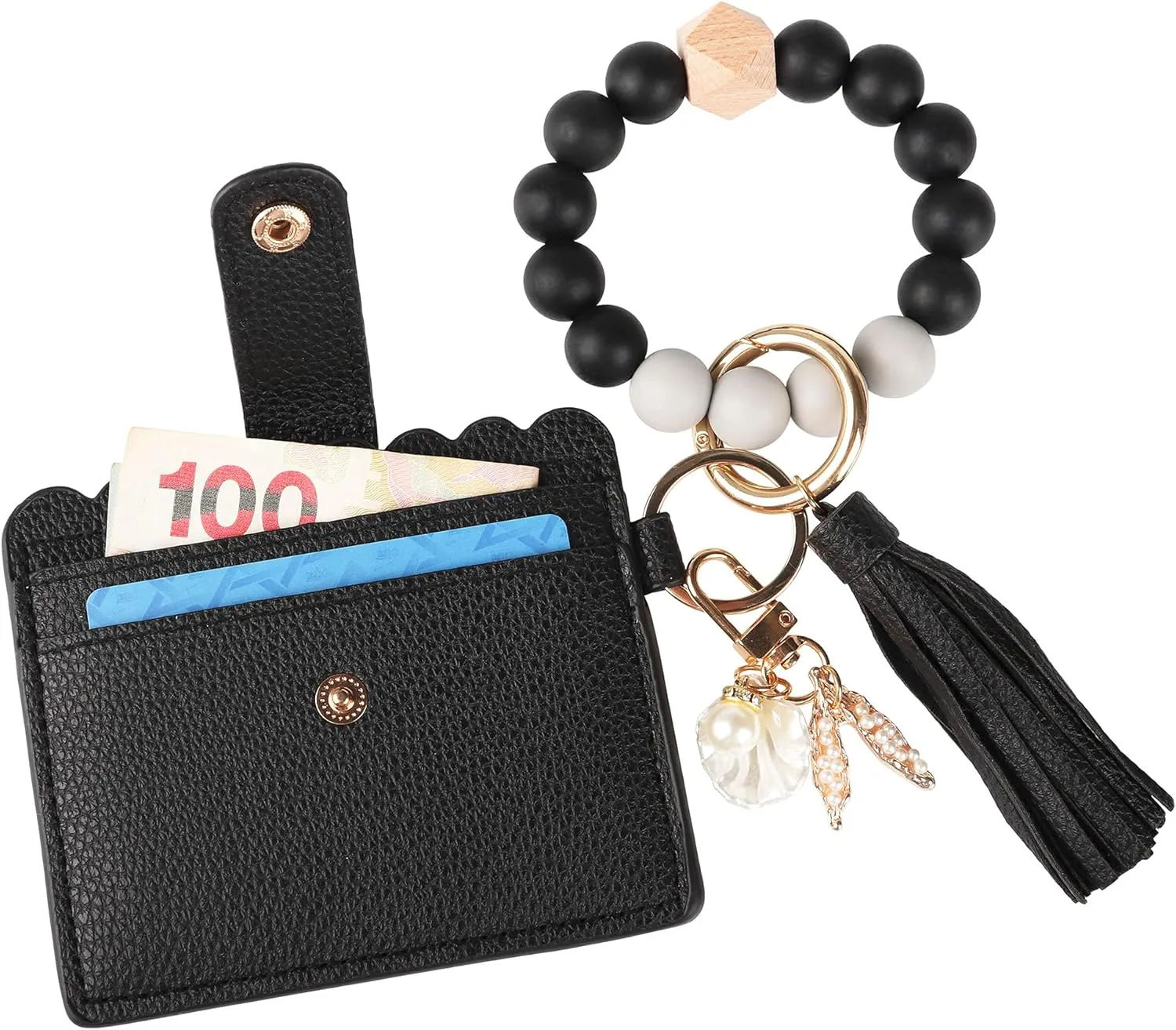 Guran Wristlet Wallet Bracelet Keychain,Card Holder Purse Tassel Keychain Bangle Key Ring for Women