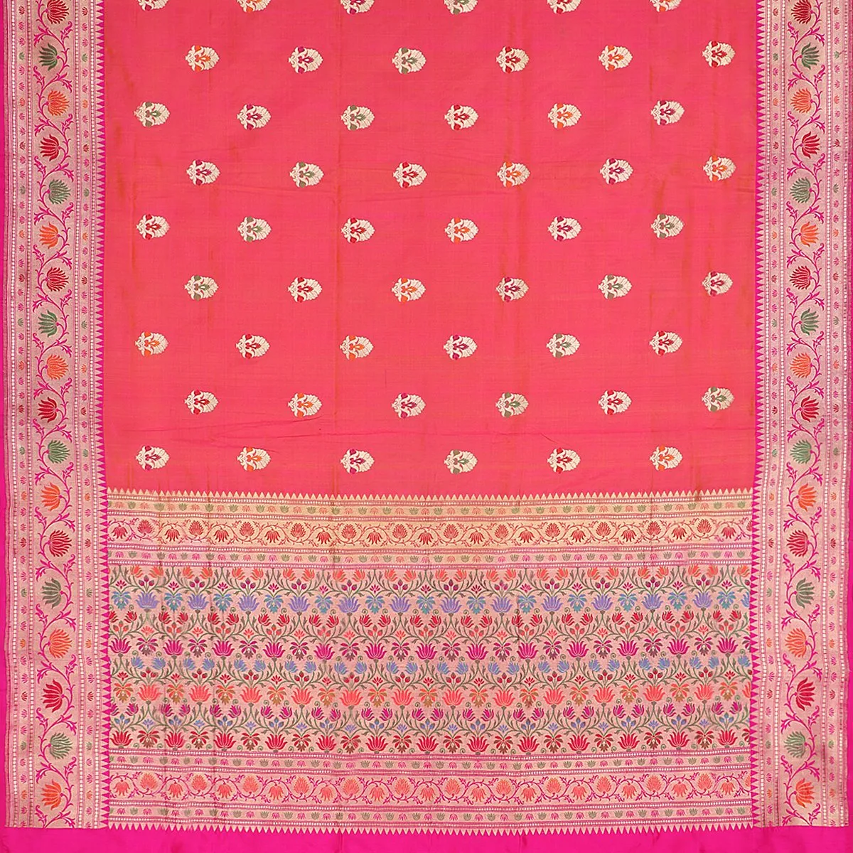 Handwoven Bright Pink Banarasi Silk Sari - WIIBT0051