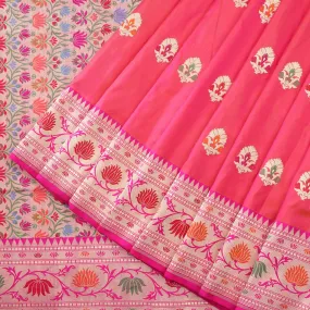 Handwoven Bright Pink Banarasi Silk Sari - WIIBT0051