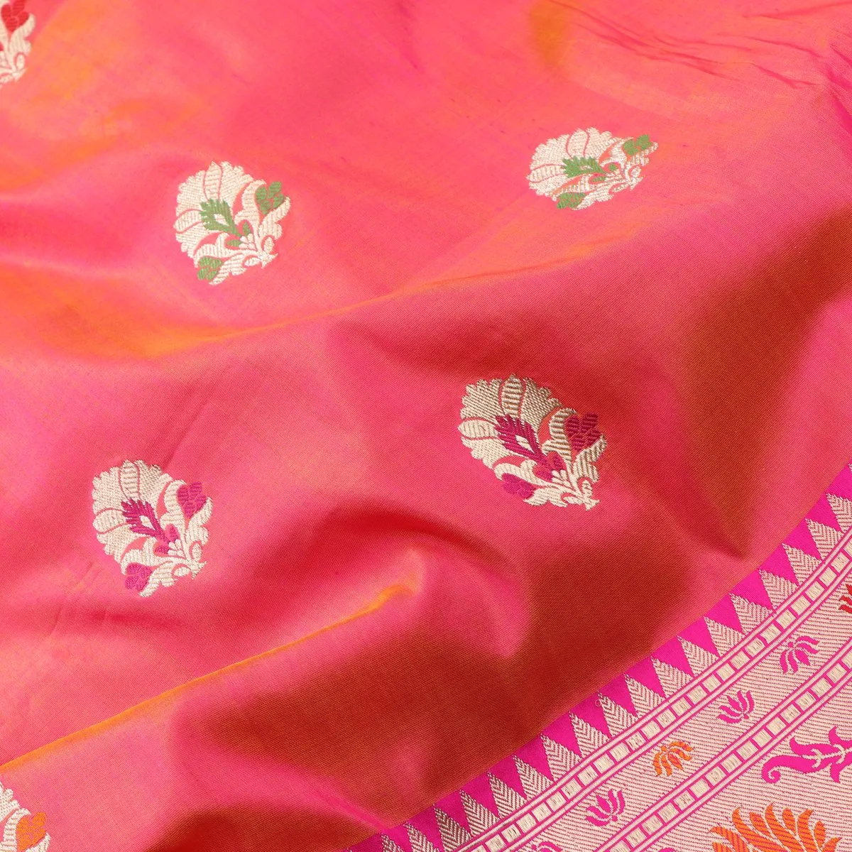 Handwoven Bright Pink Banarasi Silk Sari - WIIBT0051