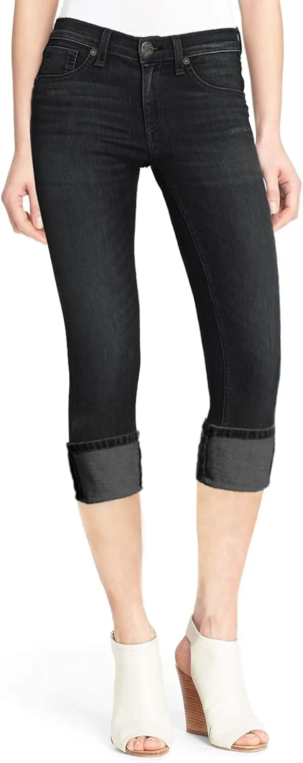 Hybrid & Company Women's Super Stretchy Deep Wide Cuff/Capri Pants Denim Jeans