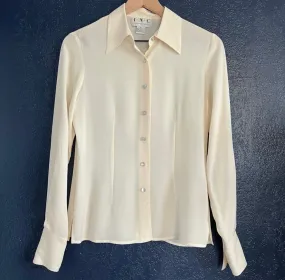 INC International Concepts Vintage Silk Long Sleeve Cream Button Down
