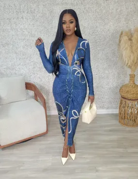 Jaxonne Chic Midi Dress (Indigo Blue)