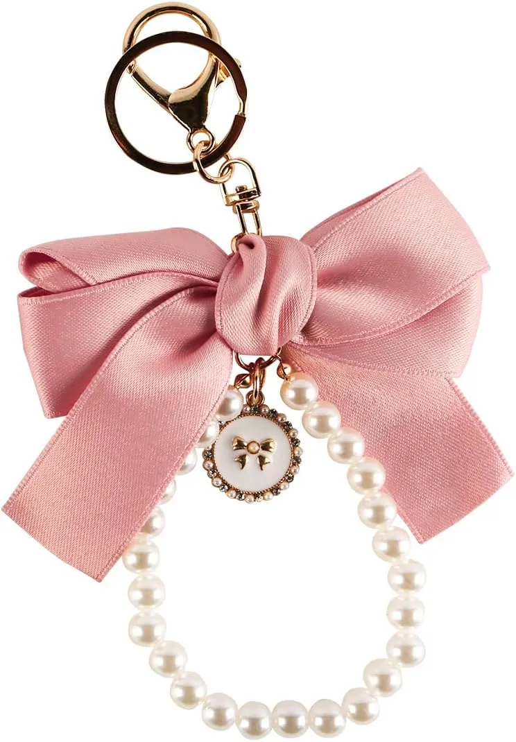 Laroal Pink Pearl Keychain,Pink Pearl Keychain for Women,Pearl Keychain for Car Purse Pendant Charms Handbag Charm Keychain for Women