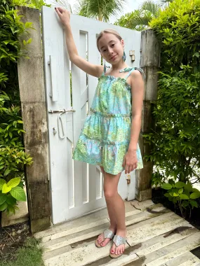 Layla Batik Cotton Dress for Girls in Light Blue Paisley