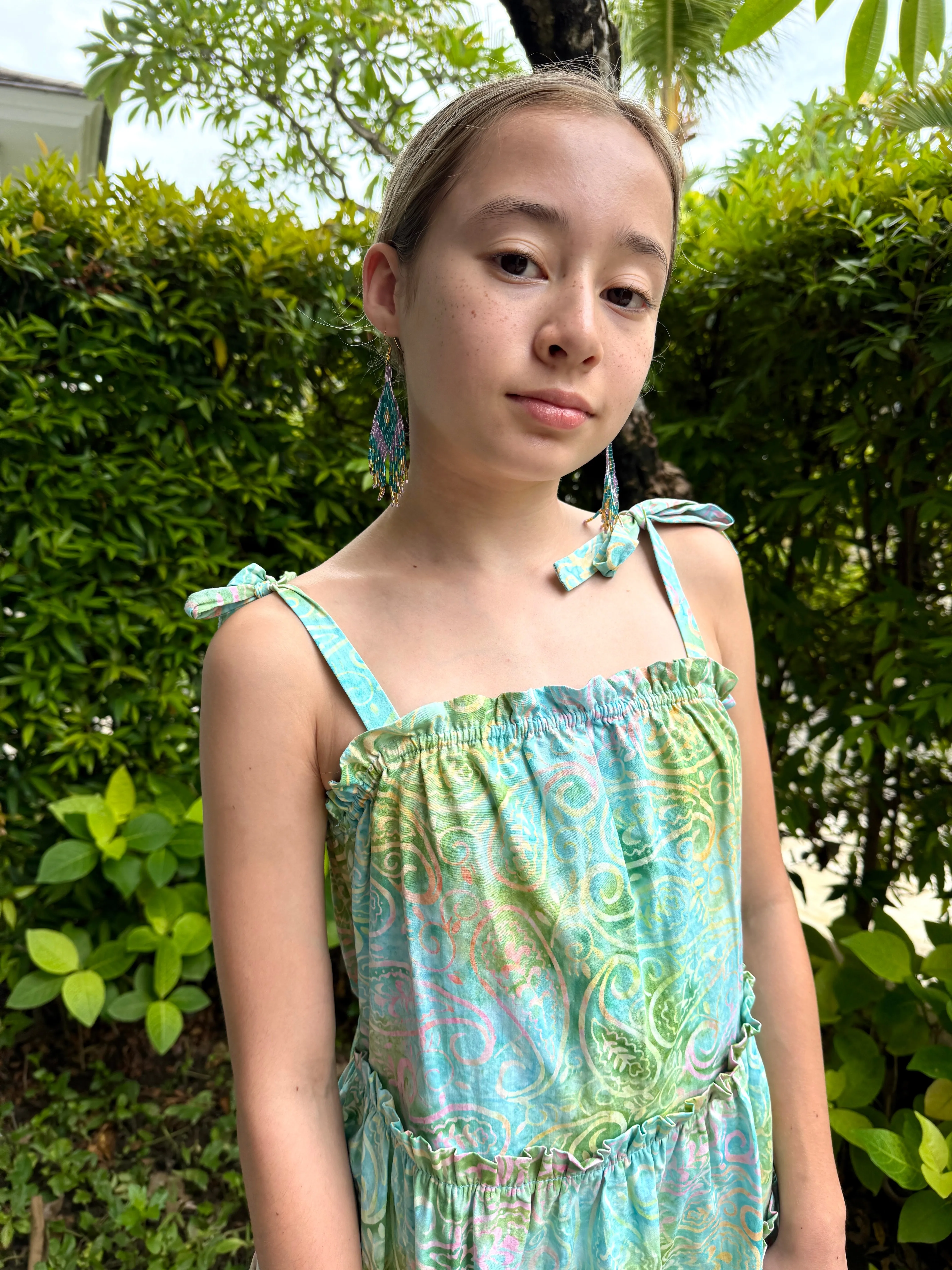 Layla Batik Cotton Dress for Girls in Light Blue Paisley
