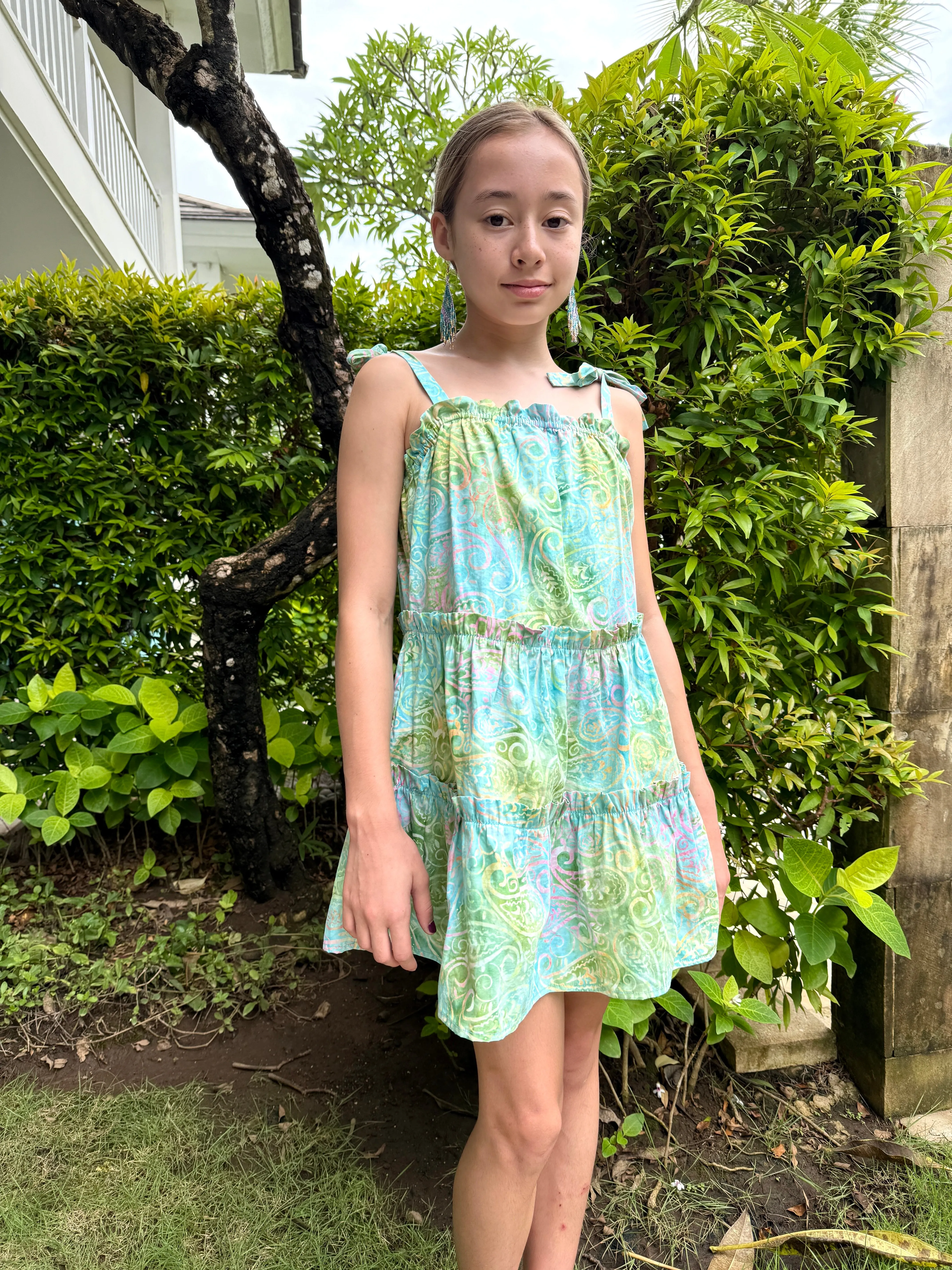 Layla Batik Cotton Dress for Girls in Light Blue Paisley
