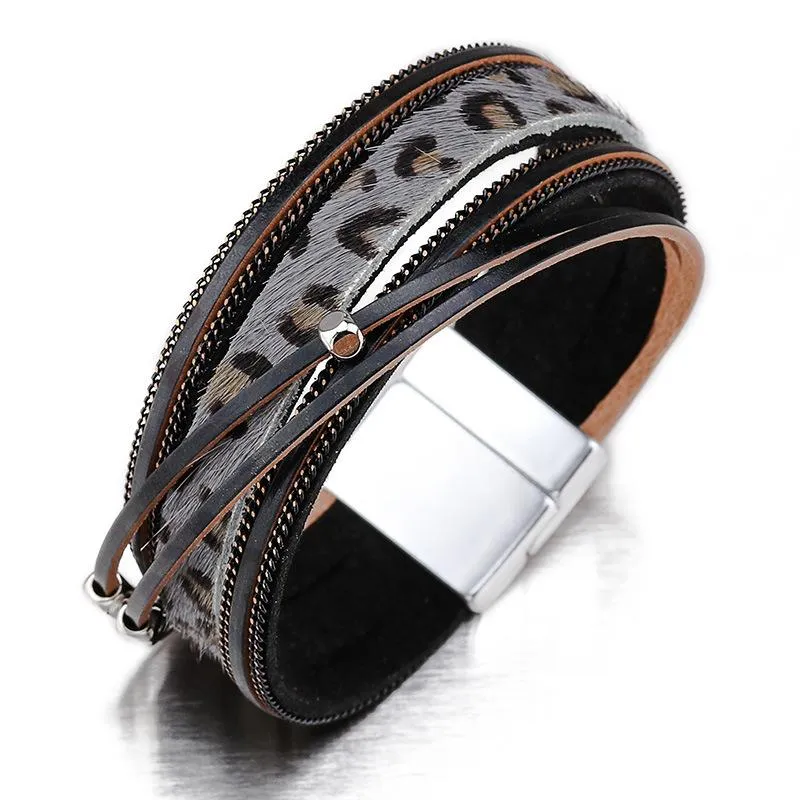 Leopard Print Trendy Alloy Magnetic Horsehair Bracelet