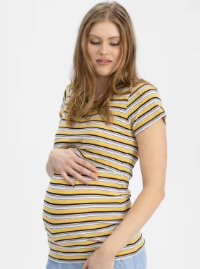 Maternity and Nursing Retro Stretchy Tee - Yellow Stripes