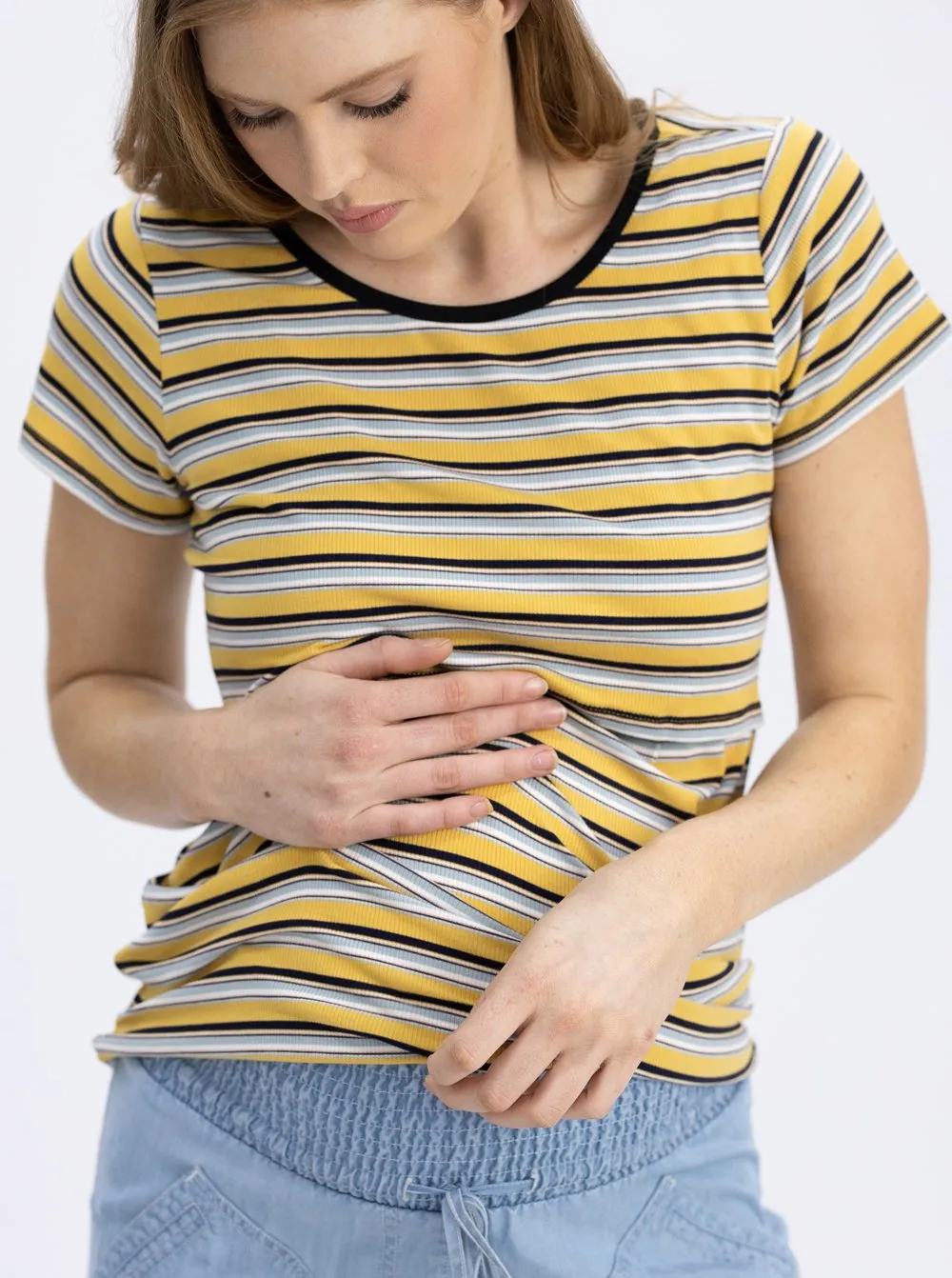 Maternity and Nursing Retro Stretchy Tee - Yellow Stripes