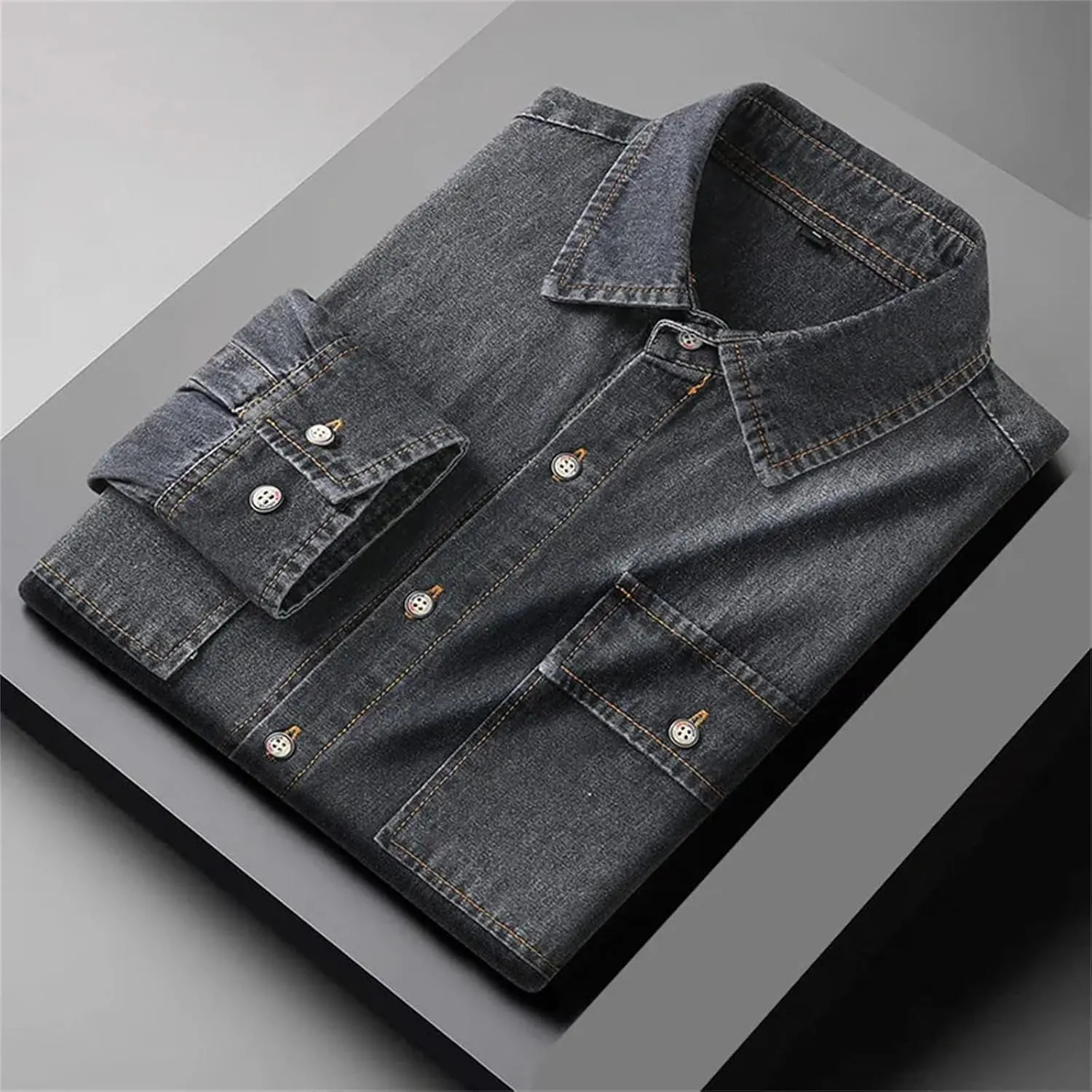 Men's casual button-down denim jacket unlined long sleeve jacket
