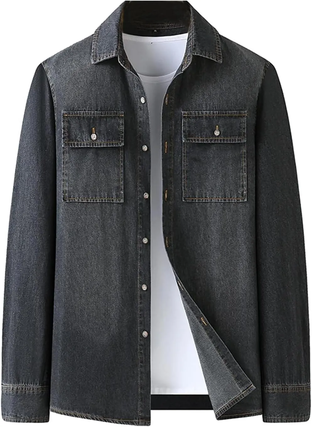 Men's casual button-down denim jacket unlined long sleeve jacket