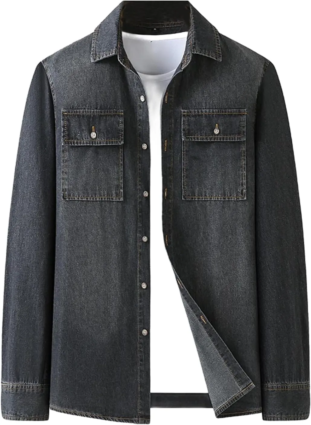 Men's casual button-down denim jacket unlined long sleeve jacket