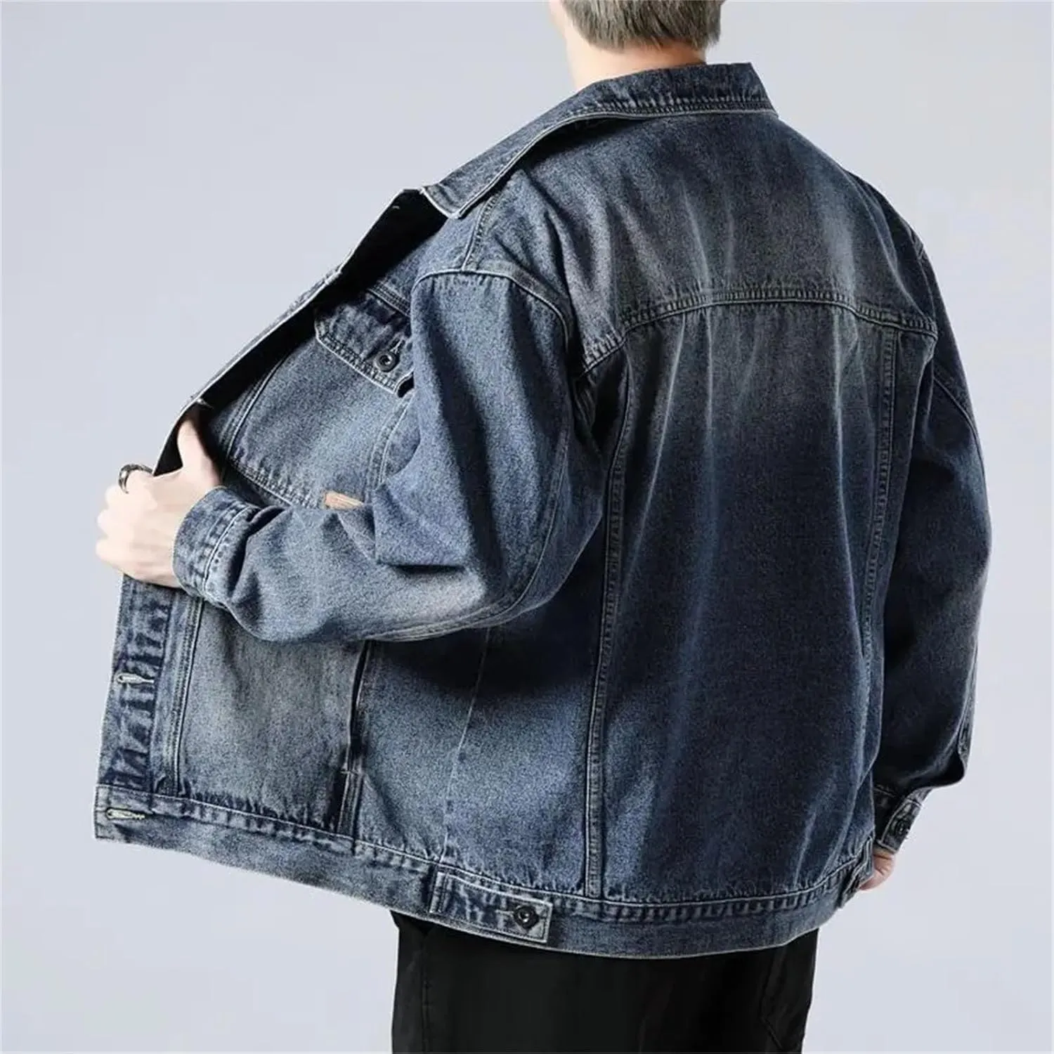 Men's Daily Denim Jacket Men Loose Casual Denim Coat Classic Vintage Jean Jacket For Spring