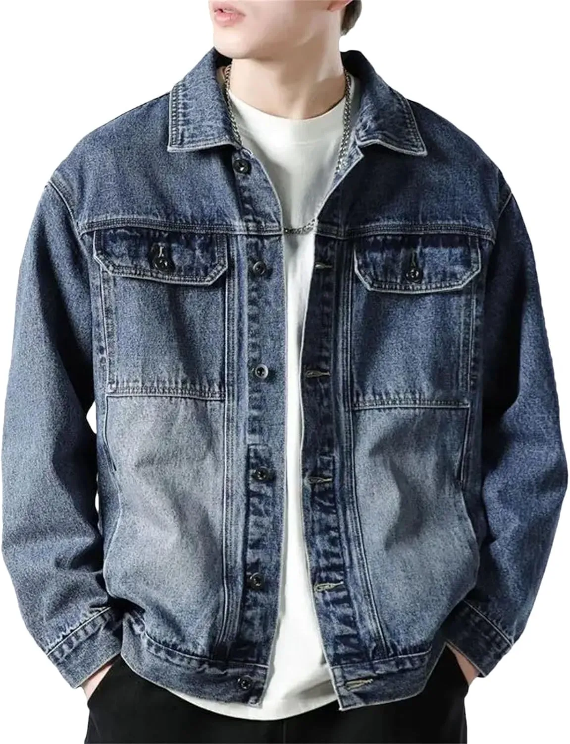 Men's Daily Denim Jacket Men Loose Casual Denim Coat Classic Vintage Jean Jacket For Spring