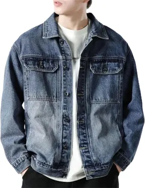 Men's Daily Denim Jacket Men Loose Casual Denim Coat Classic Vintage Jean Jacket For Spring