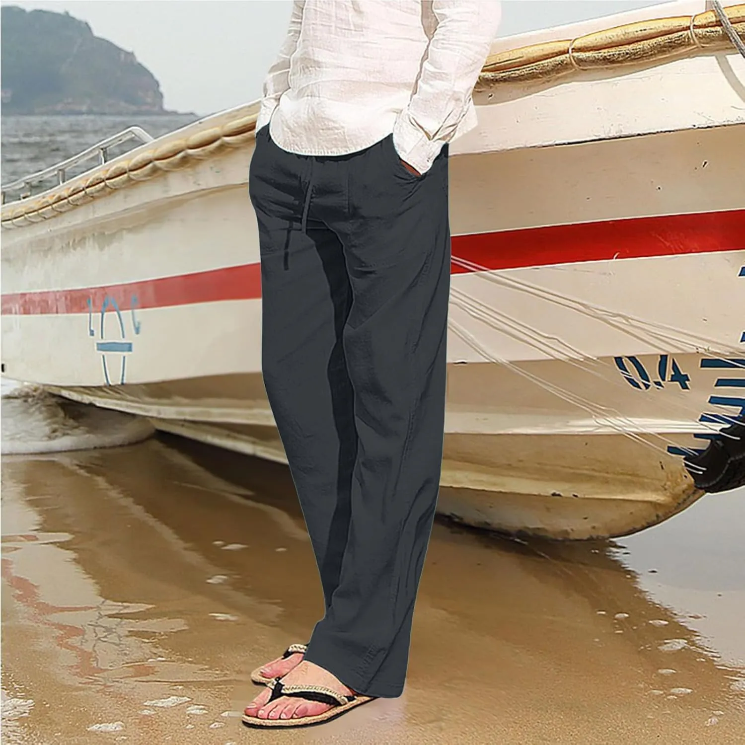 Men's Lightweight Casual Linen Pants 2024 Summer Breathable Joggers Tactical Pants Hiking Outdoor Trousers