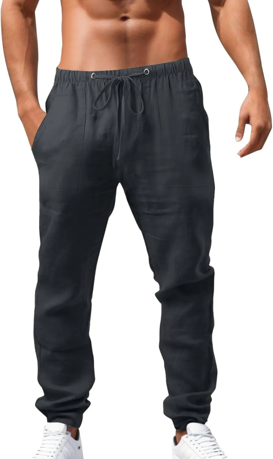 Men's Lightweight Casual Linen Pants 2024 Summer Breathable Joggers Tactical Pants Hiking Outdoor Trousers