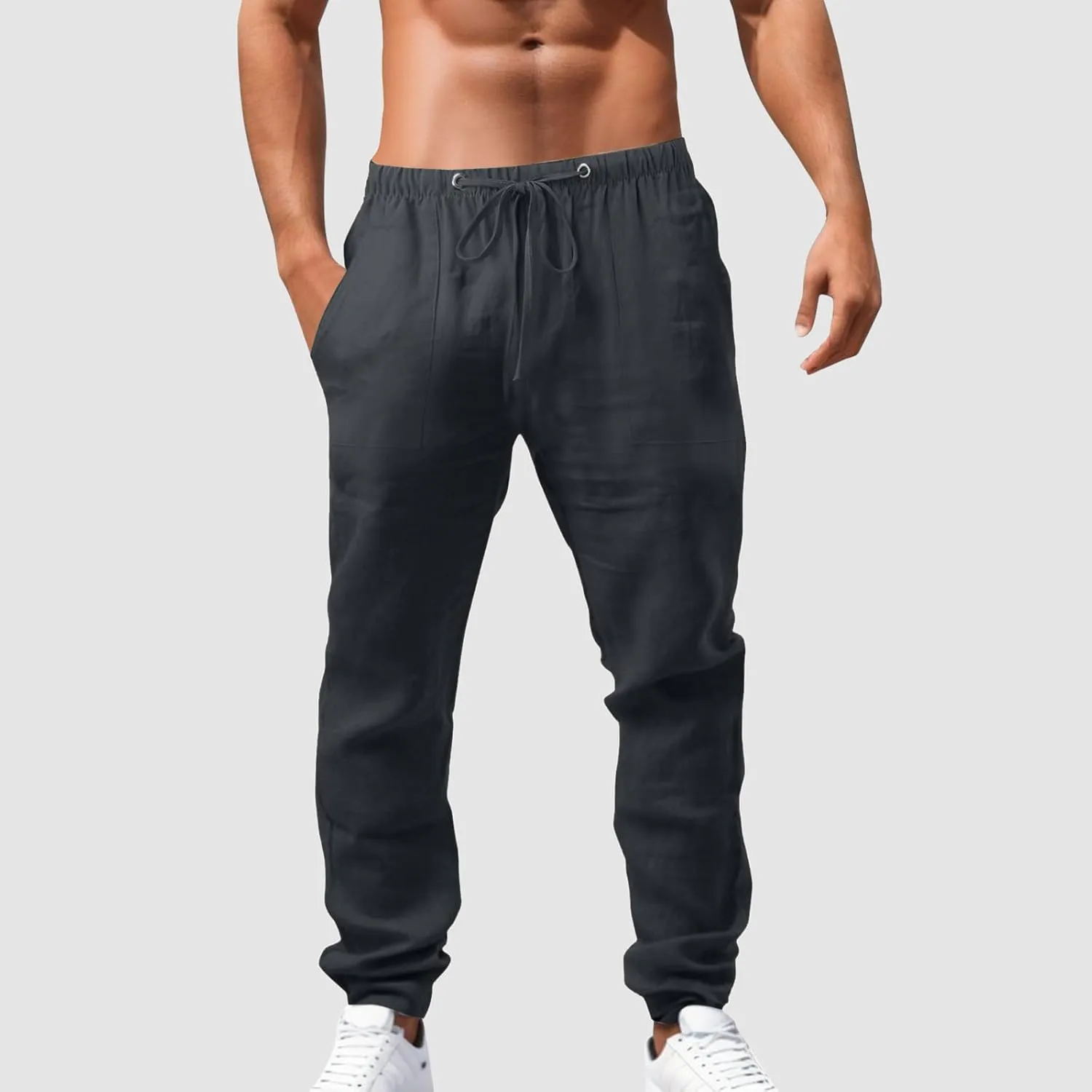 Men's Lightweight Casual Linen Pants 2024 Summer Breathable Joggers Tactical Pants Hiking Outdoor Trousers