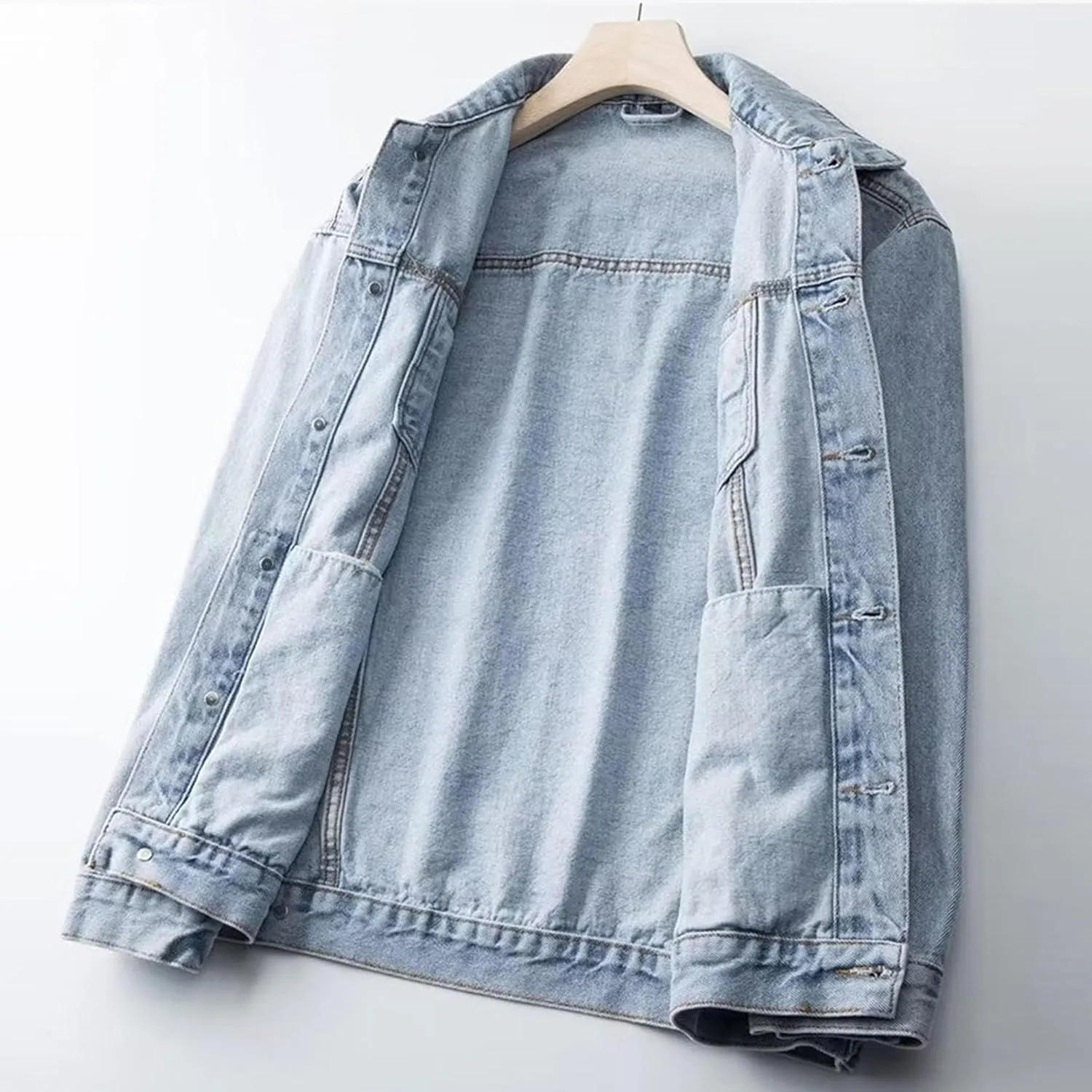 Men's Retro Workwear Cowboy Jacket Trendy Denim Distressed Ripped Slim Coat Classic Casual Denim Coats