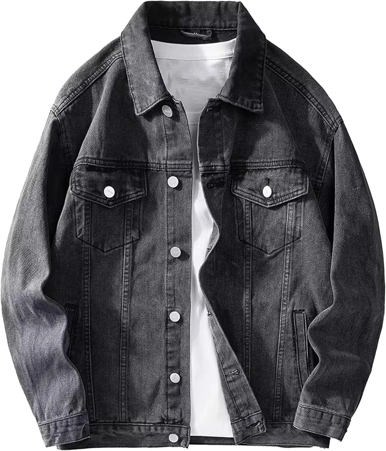 Men's Retro Workwear Cowboy Jacket Trendy Denim Distressed Ripped Slim Coat Classic Casual Denim Coats
