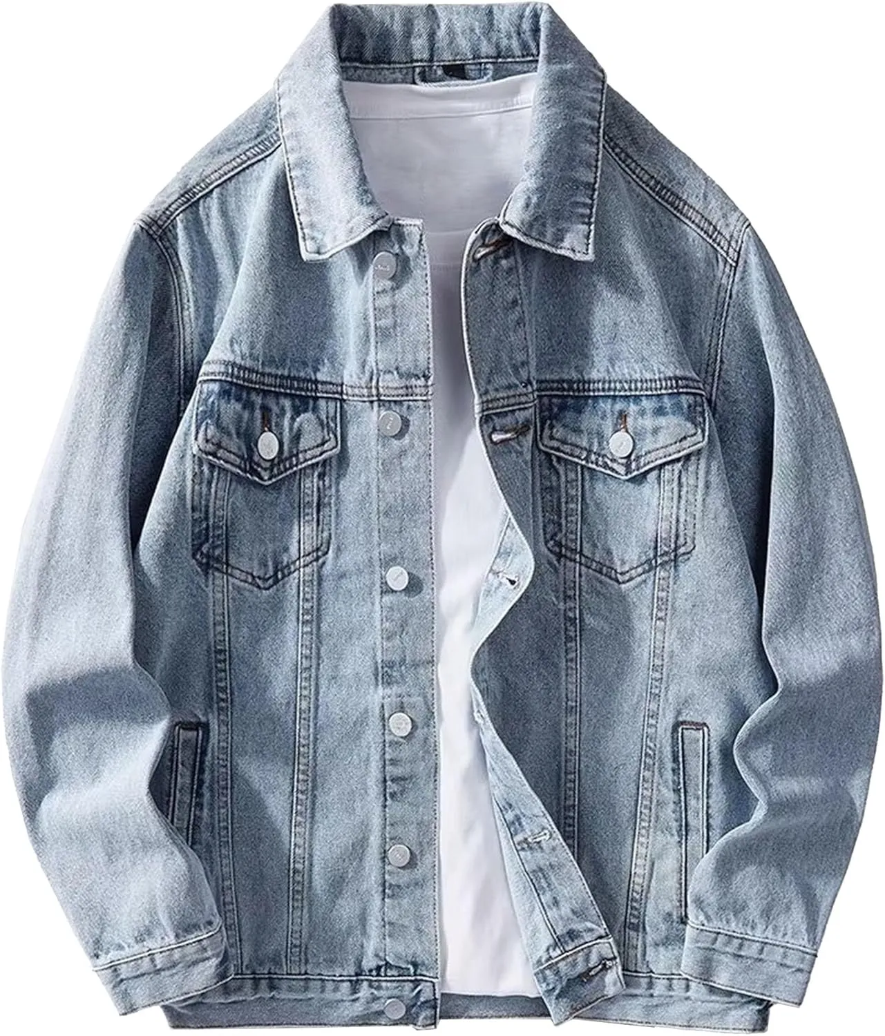 Men's Retro Workwear Cowboy Jacket Trendy Denim Distressed Ripped Slim Coat Classic Casual Denim Coats
