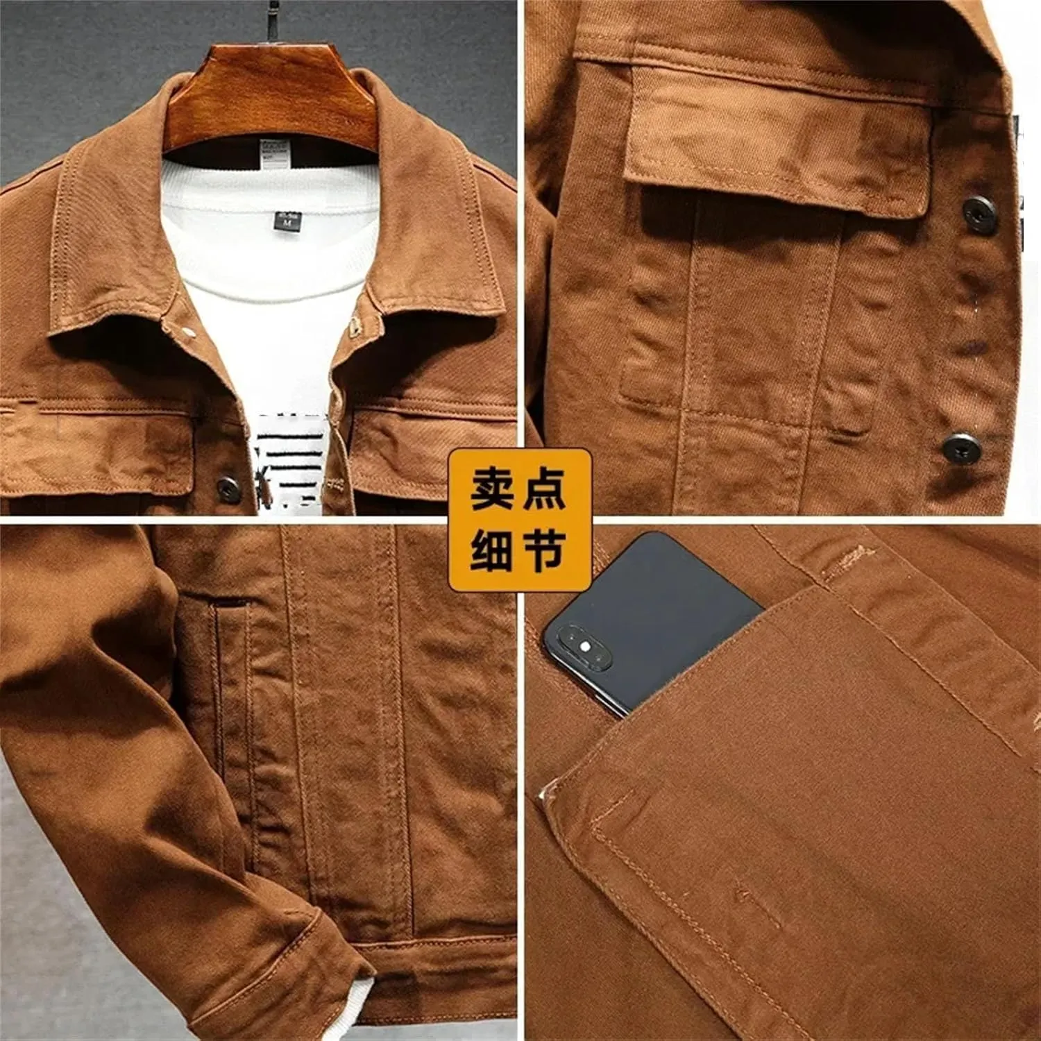 Men's Stretch Slim Denim Jacket Men Classic Casual Denim Coat Vintage Lightweight Sport Coats