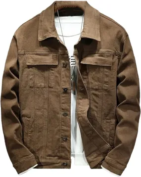 Men's Stretch Slim Denim Jacket Men Classic Casual Denim Coat Vintage Lightweight Sport Coats