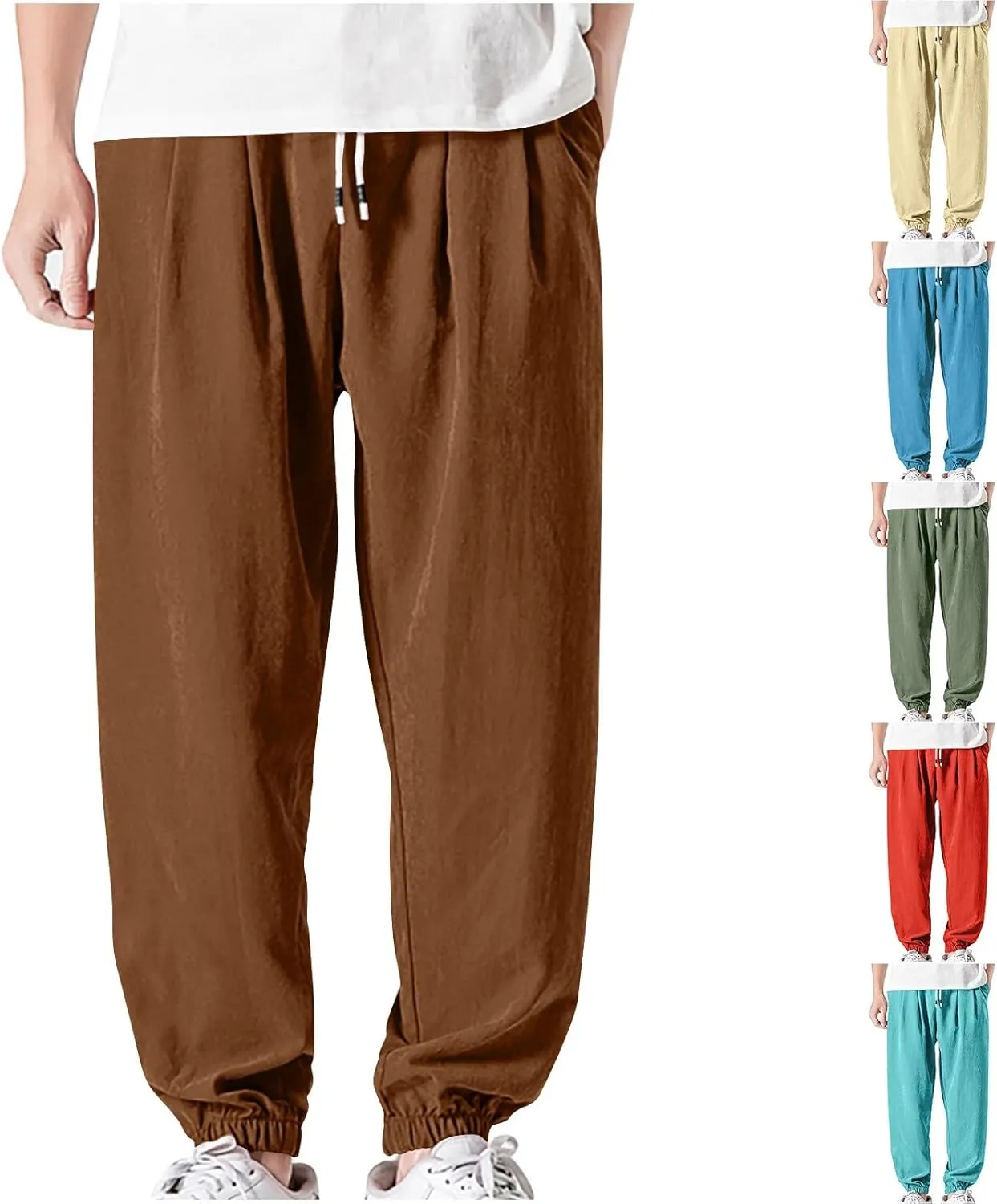 Mens Summer Casual Long Pants Loose Breathable Elastic Waist Strap Work Pants Outdoor Lightweight Sport Trousers