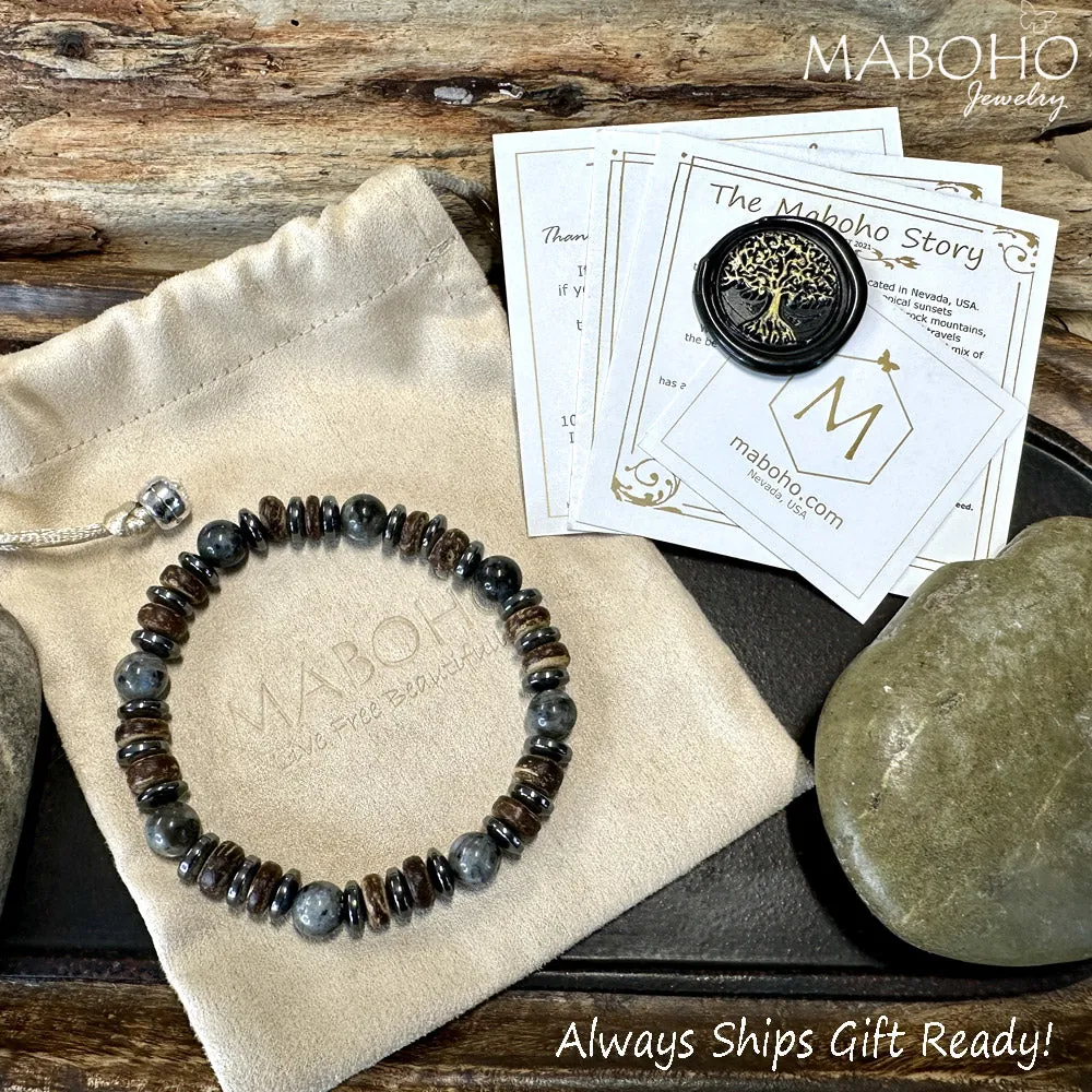 Men's Tiger's Eye and Braided Leather Double Bracelet