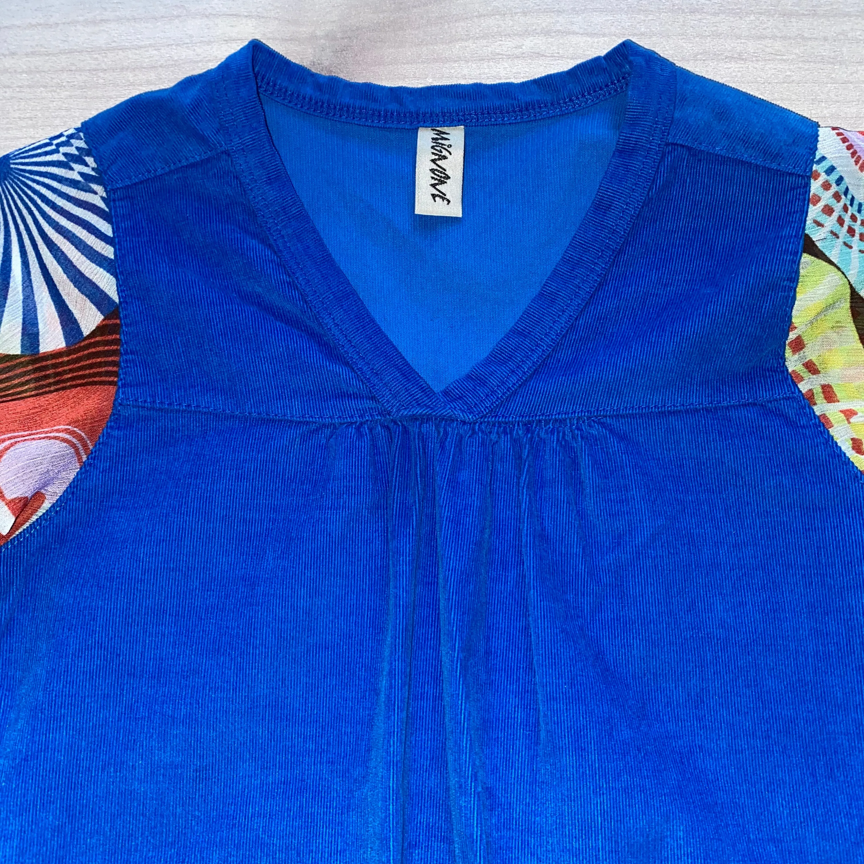 Mignone Blue Velour Retro Sheer Sleeve Dress