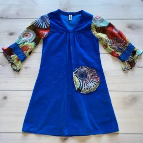 Mignone Blue Velour Retro Sheer Sleeve Dress
