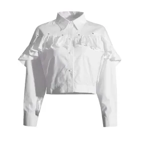 Minimalist Shirts For Women Lapel Long Sleeve Patchwork Single Breasted Casual Loose Blouse Female Autumn Clothing