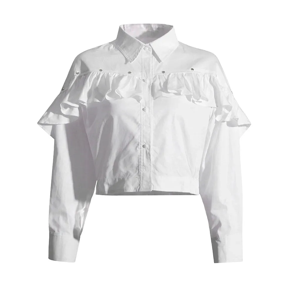 Minimalist Shirts For Women Lapel Long Sleeve Patchwork Single Breasted Casual Loose Blouse Female Autumn Clothing