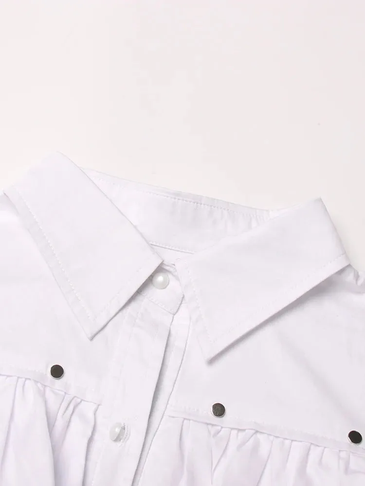 Minimalist Shirts For Women Lapel Long Sleeve Patchwork Single Breasted Casual Loose Blouse Female Autumn Clothing