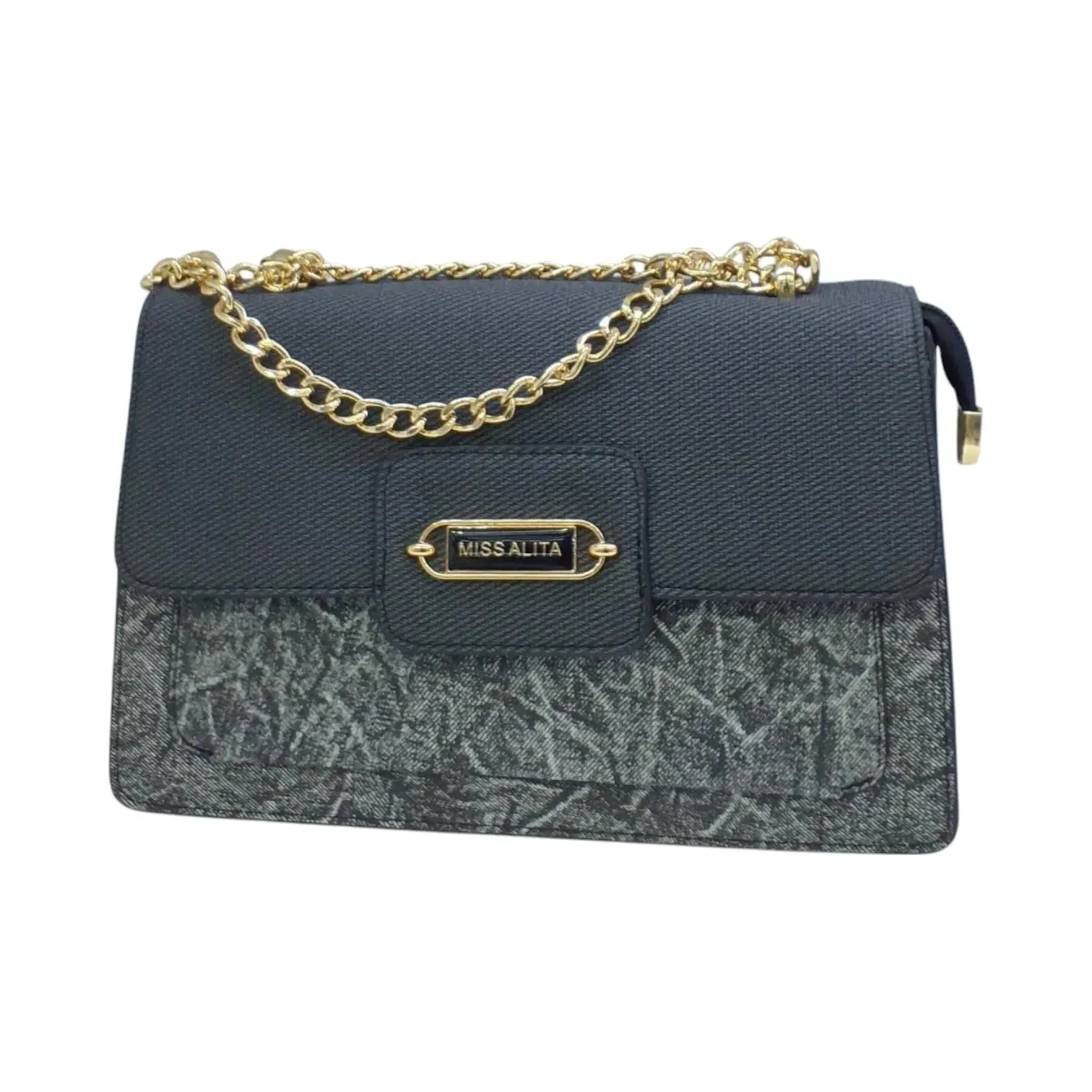 Miss Alita Two-Tone Denim and Leather Shoulder Bag