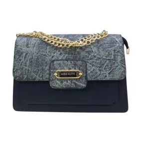 Miss Alita Two-Tone Denim and Leather Shoulder Bag