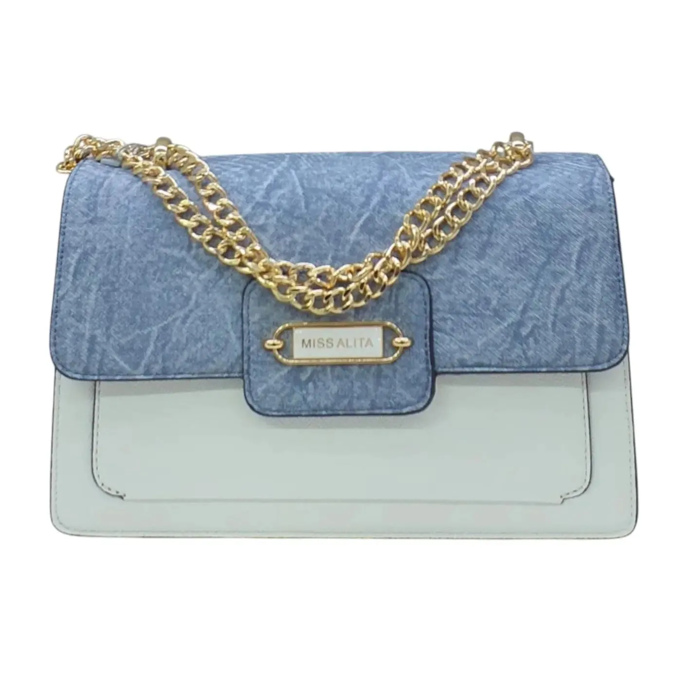 Miss Alita Two-Tone Denim and Leather Shoulder Bag